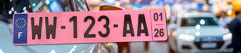 Plaque rose WW immatriculation provisoire véhicule neuf ou importé